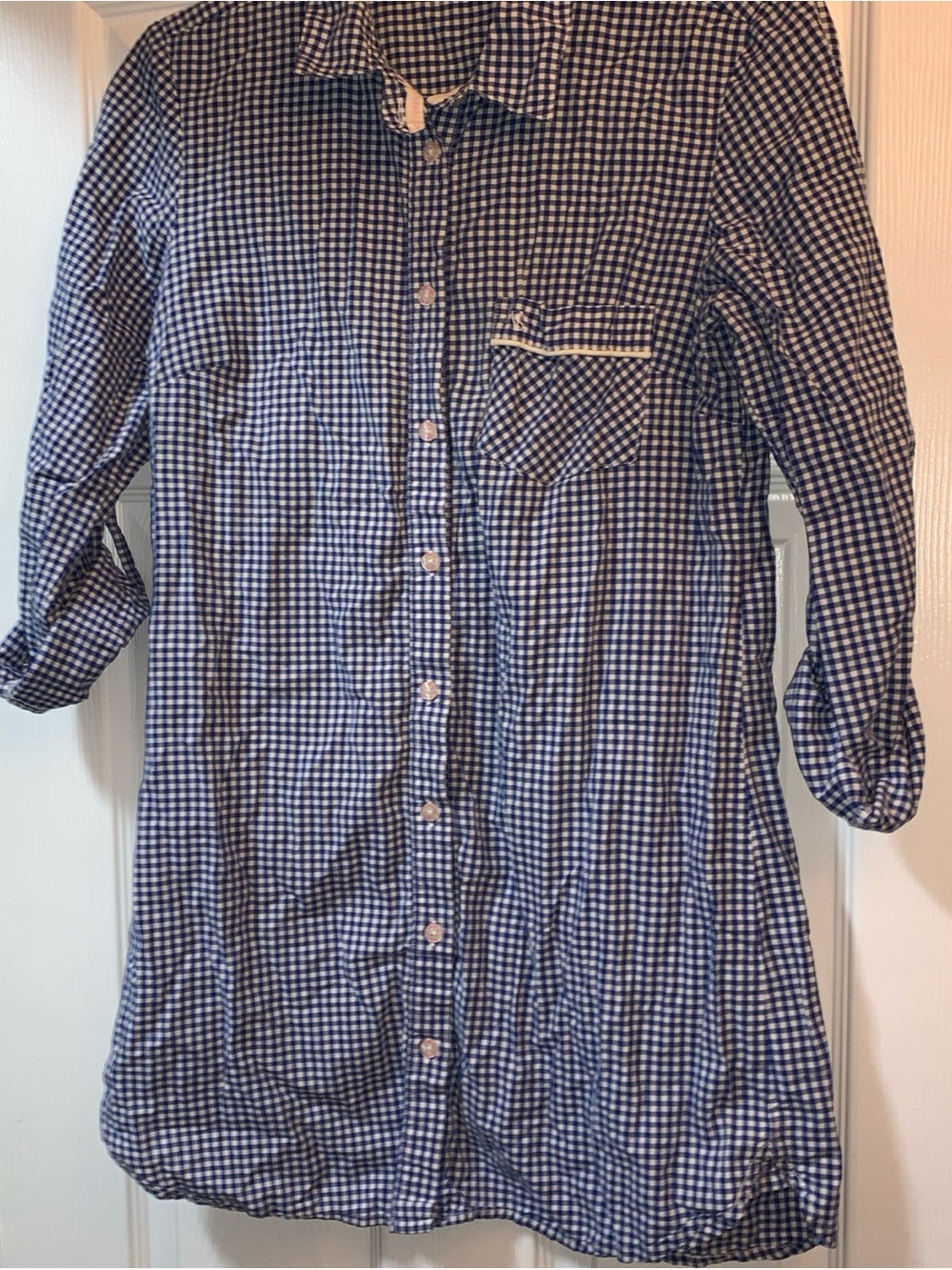 Victoria Secret Blue and White Gingham Button-Up sleep shirt